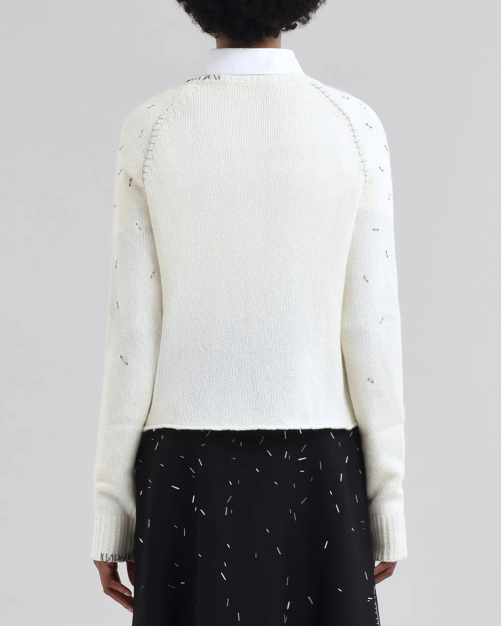 Ivory Embellished Tie Neck Sweater