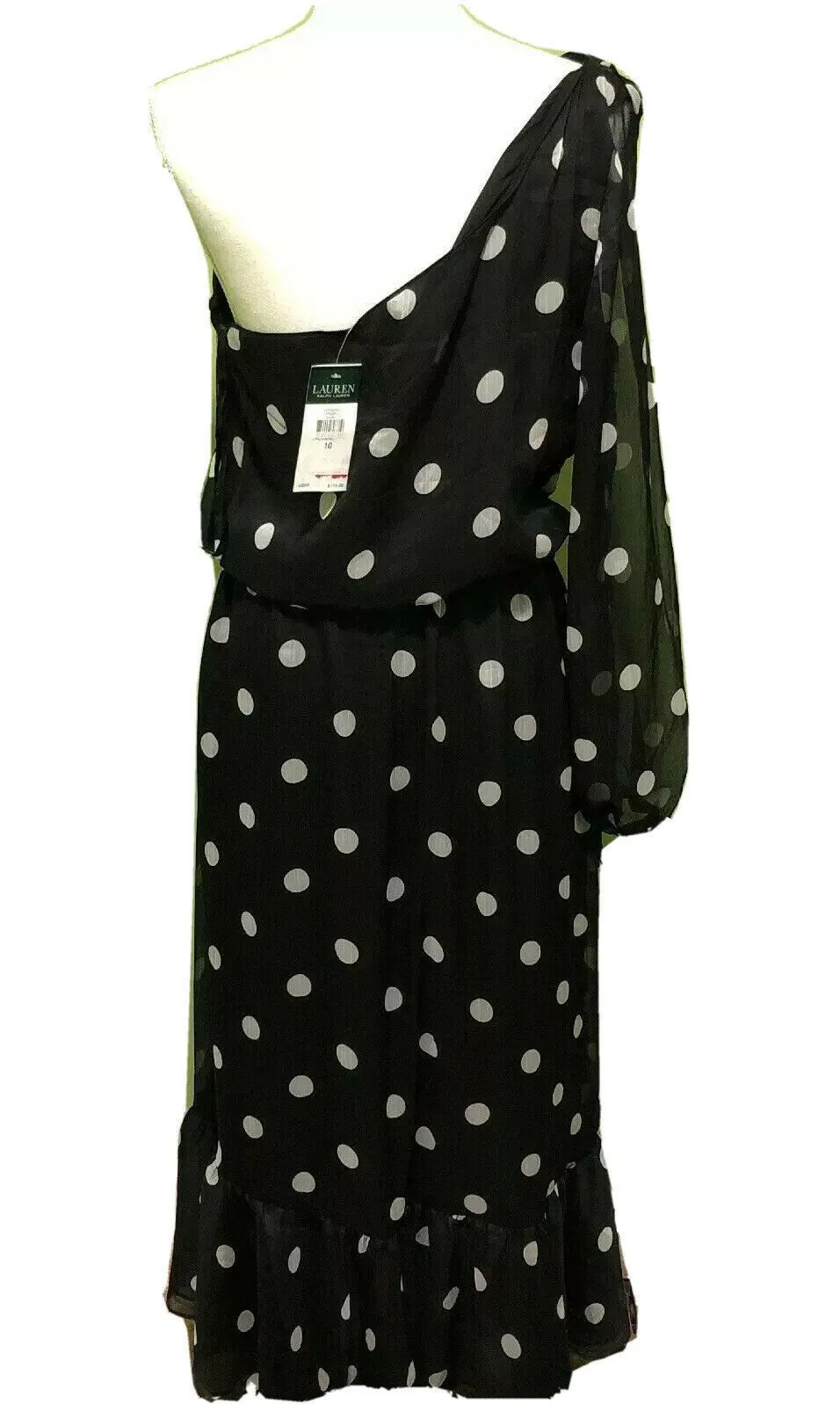 Lauren Ralph Lauren Womens Roshawna B/W Polka Dot Party Midi Dress Size 10