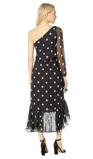 Lauren Ralph Lauren Womens Roshawna B/W Polka Dot Party Midi Dress Size 10