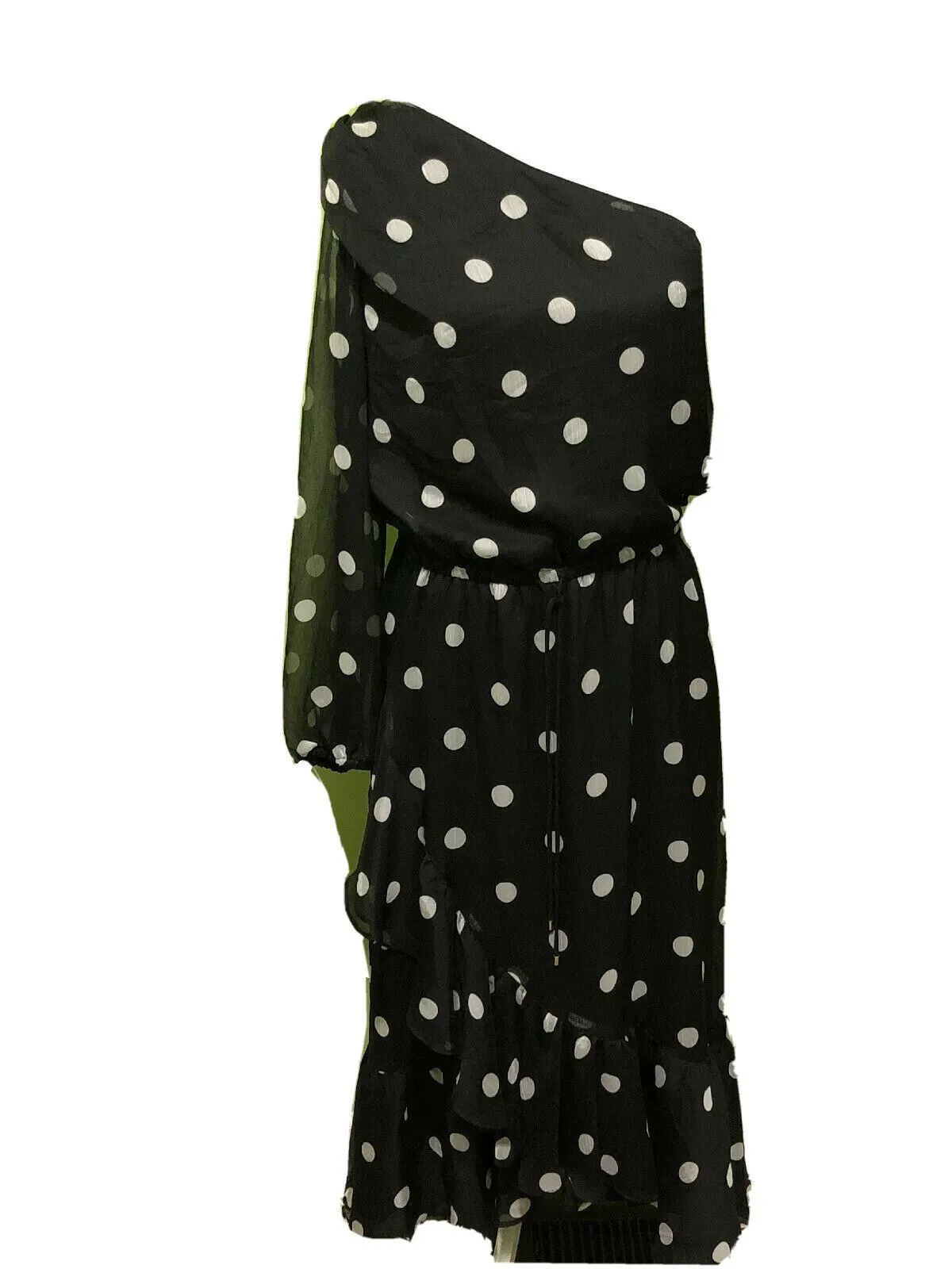 Lauren Ralph Lauren Womens Roshawna B/W Polka Dot Party Midi Dress Size 10