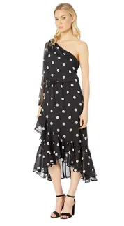 Lauren Ralph Lauren Womens Roshawna B/W Polka Dot Party Midi Dress Size 10