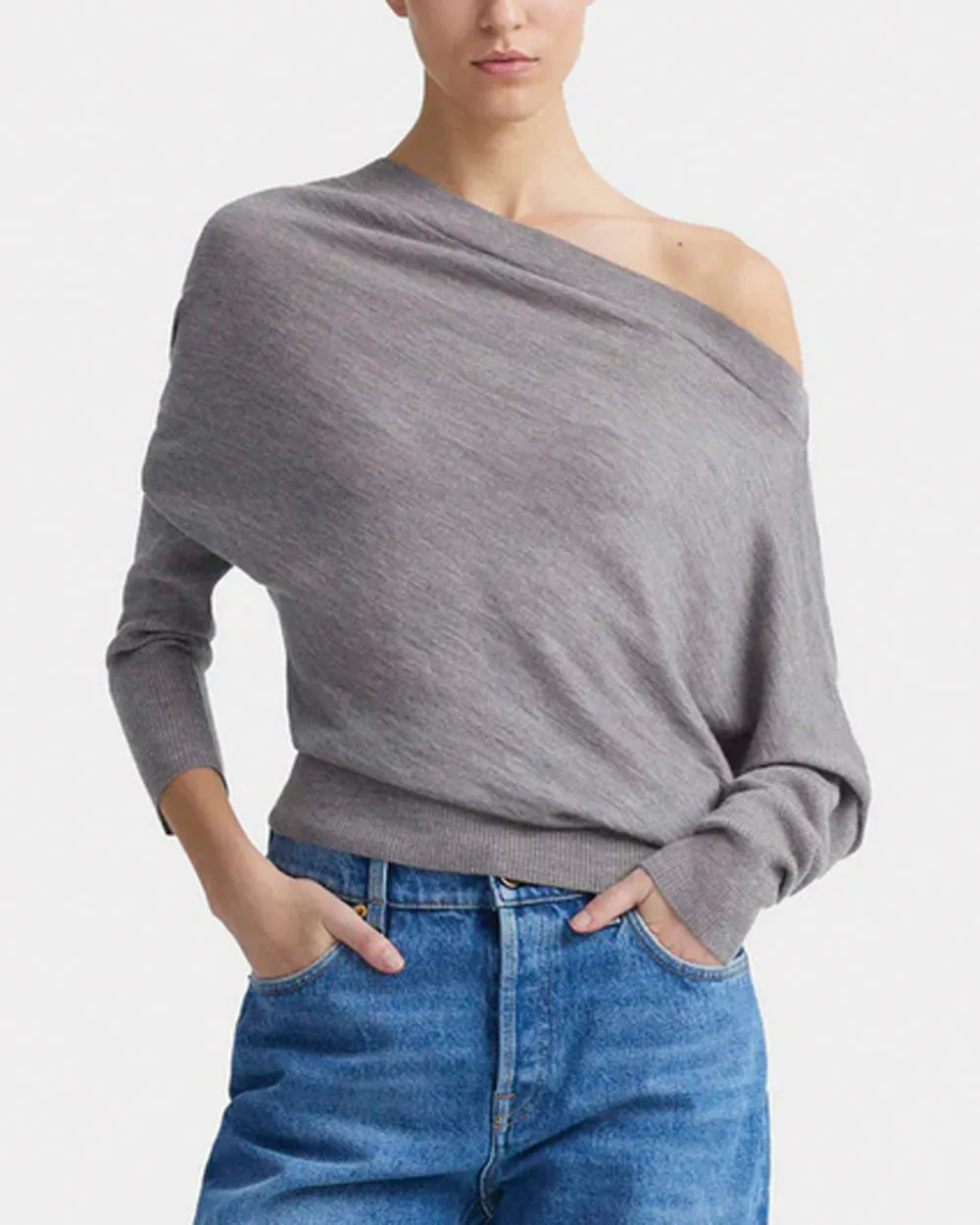 Marble Melange Off The Shoulder Grainge Sweater