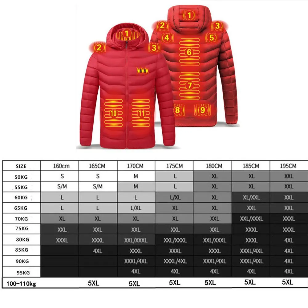 Men Winter Warm USB Heating Waterproof Jackets Smart Thermostat Hooded