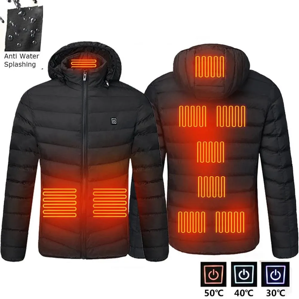 Men Winter Warm USB Heating Waterproof Jackets Smart Thermostat Hooded