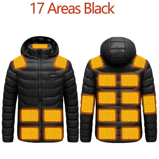 Men Winter Warm USB Heating Waterproof Jackets Smart Thermostat Hooded