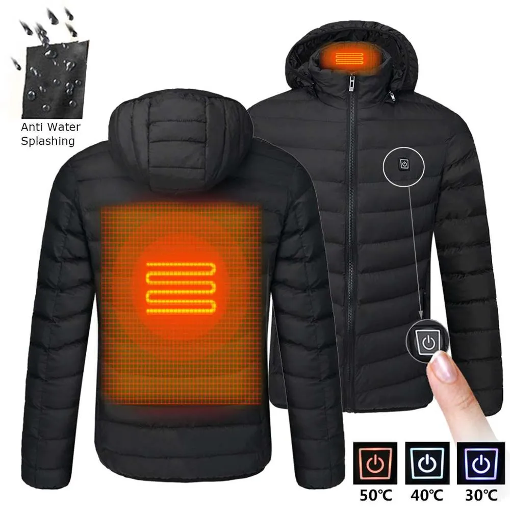 Men Winter Warm USB Heating Waterproof Jackets Smart Thermostat Hooded