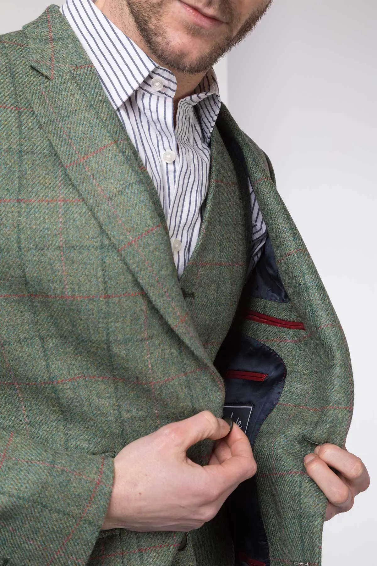 Men's Green Slim Fit Tweed Jacket - Helmsley