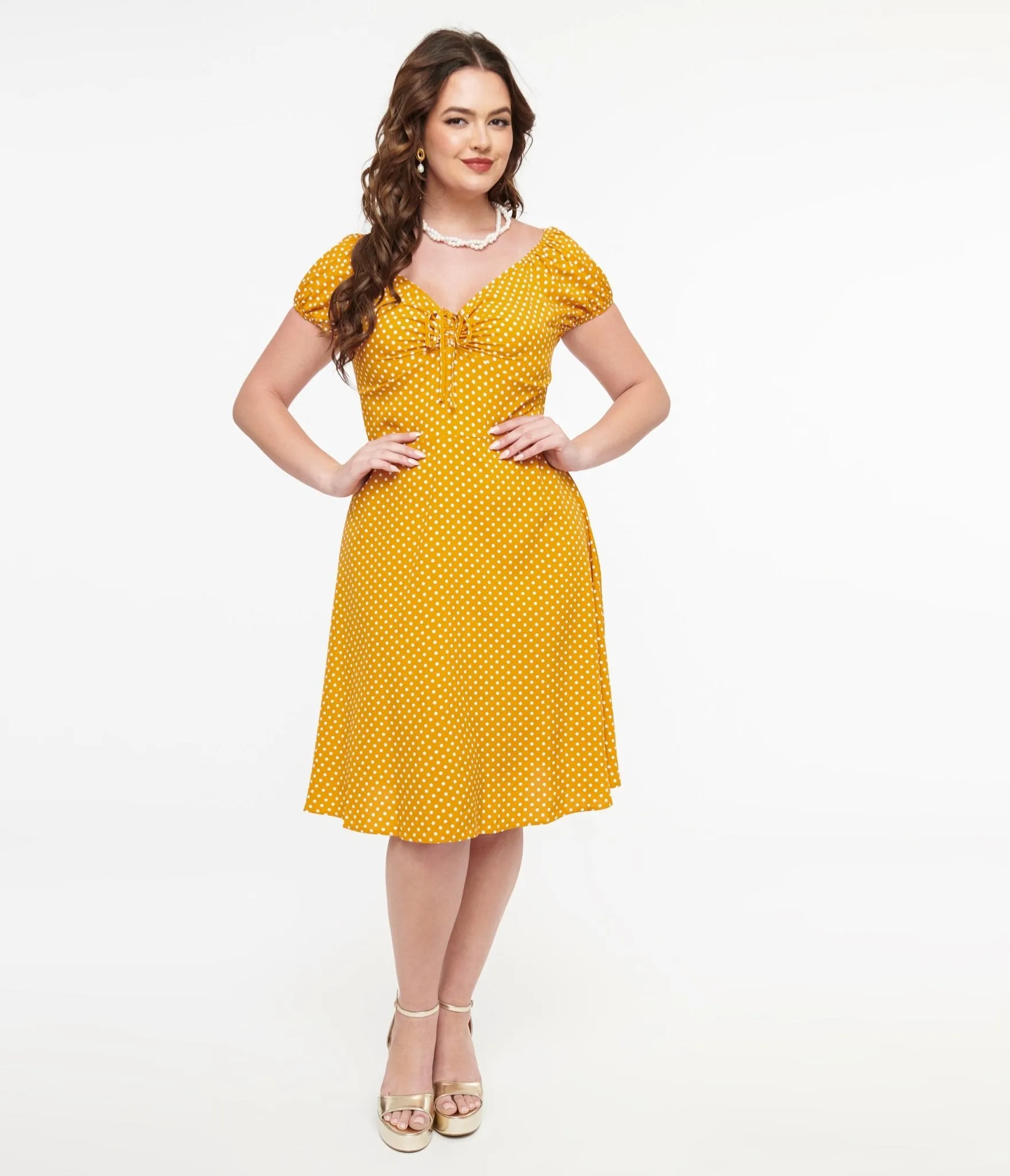 Mustard & White Polka Dot Fit & Flare Dress