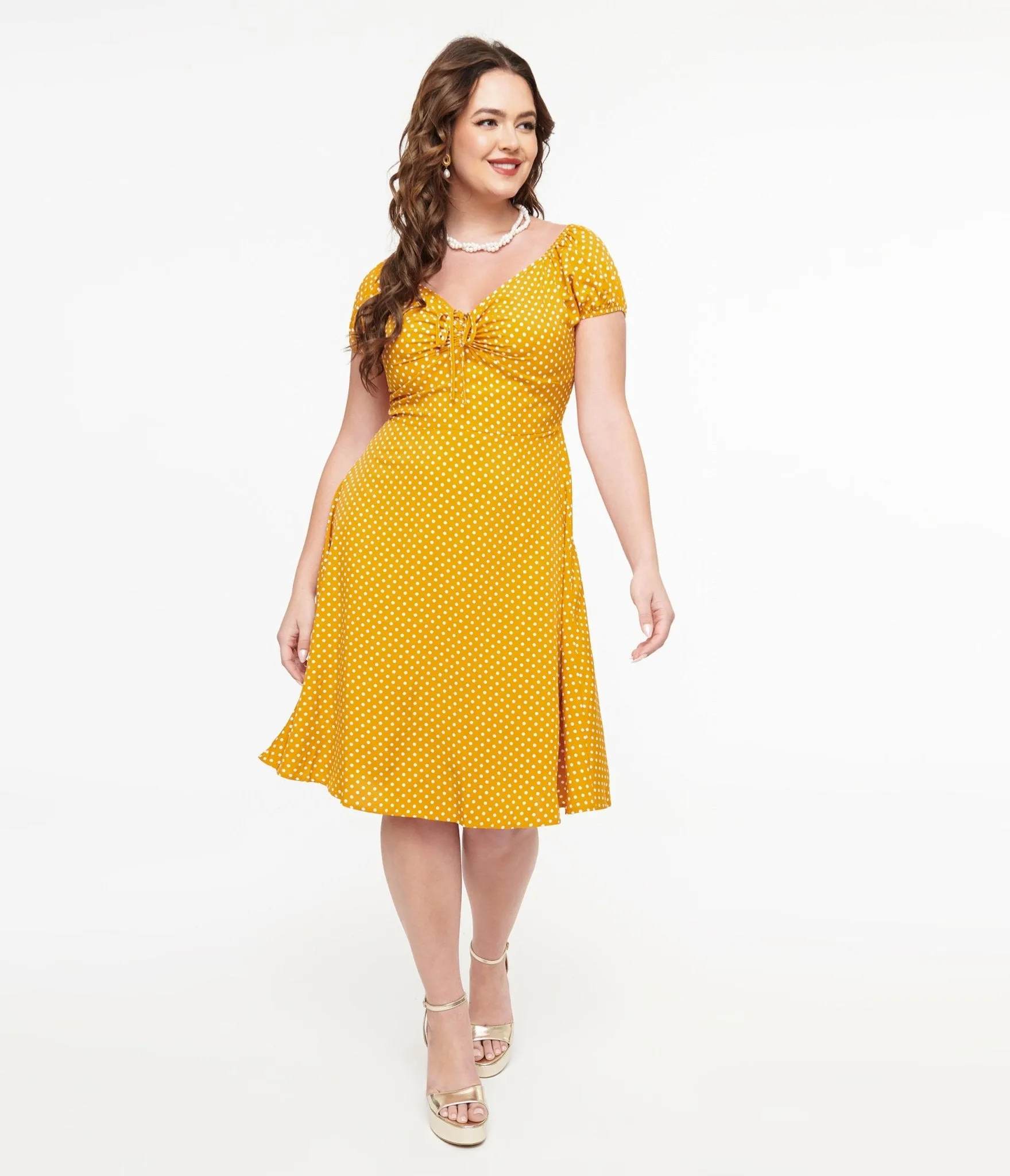 Mustard & White Polka Dot Fit & Flare Dress