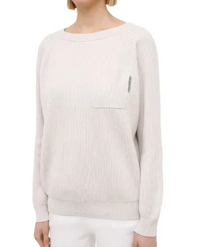 Oat Ribbed Cotton Monili Tab Pocket Sweater