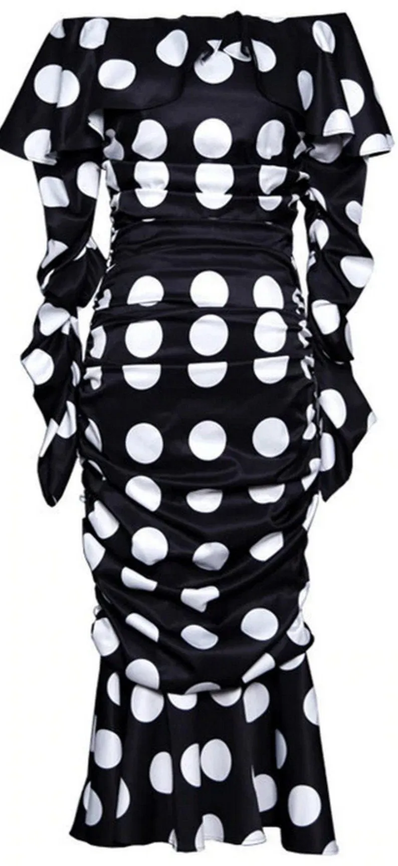 Off-The-Shoulder Polka-Dot Charmeuse Dress