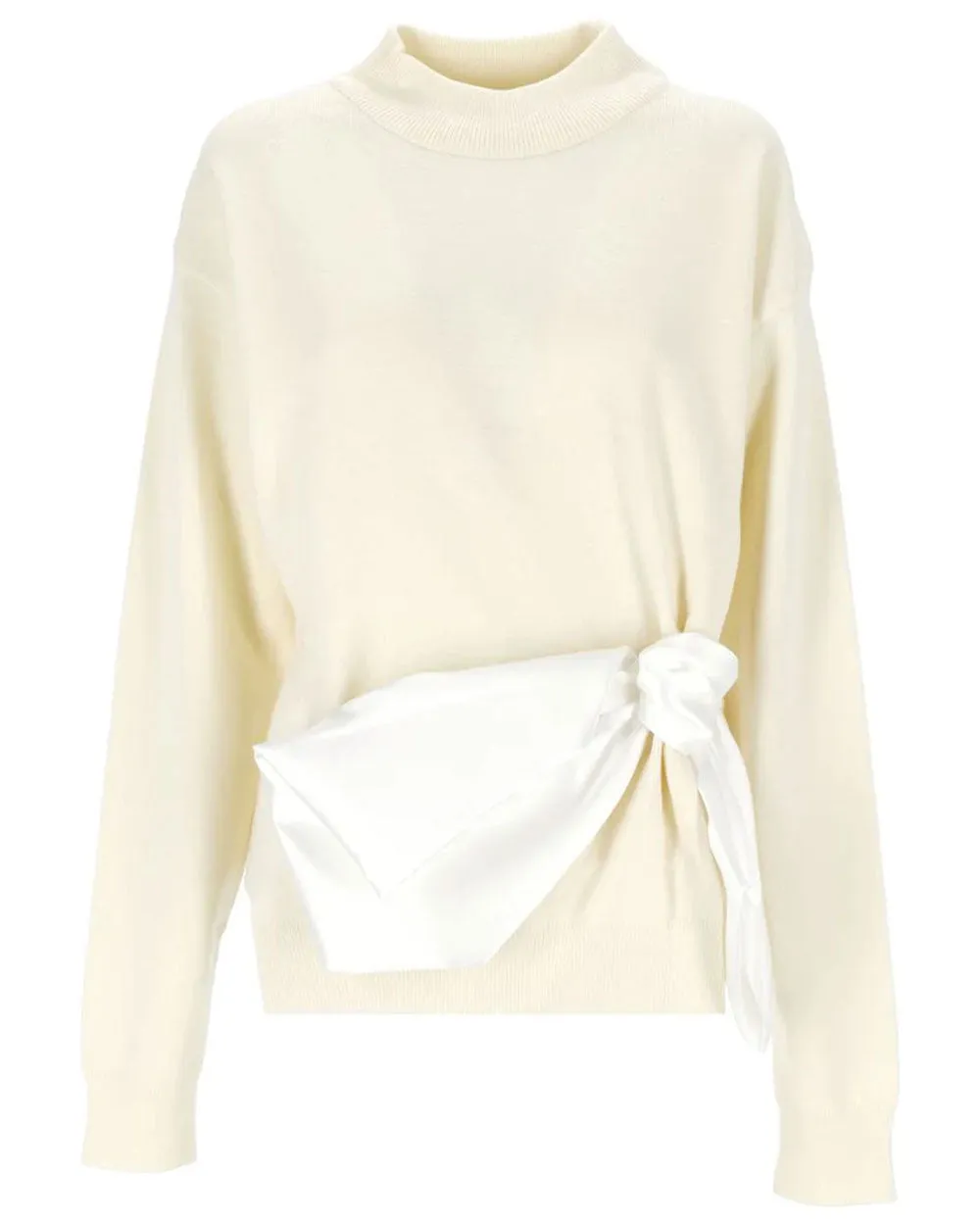 Off White Satin Bow Merino Knit Sweater