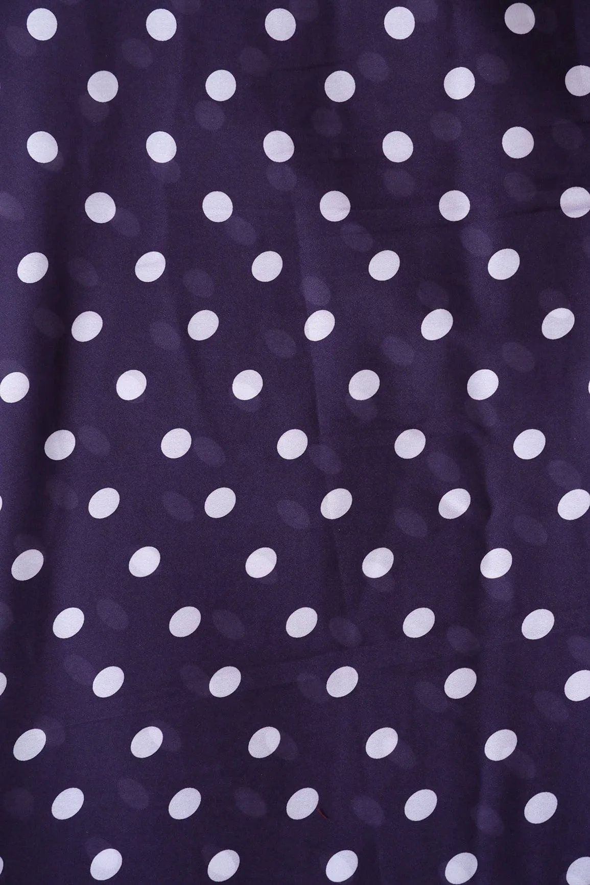 Plum Purple And White Polka Dots Pattern Digital Print On Georgette Satin Fabric