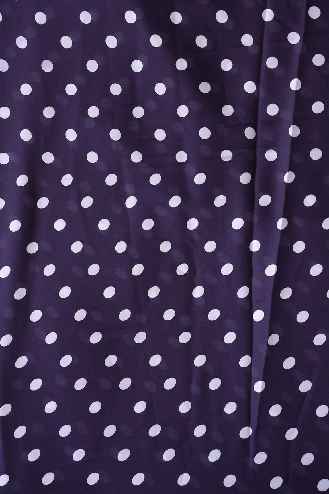 Plum Purple And White Polka Dots Pattern Digital Print On Georgette Satin Fabric