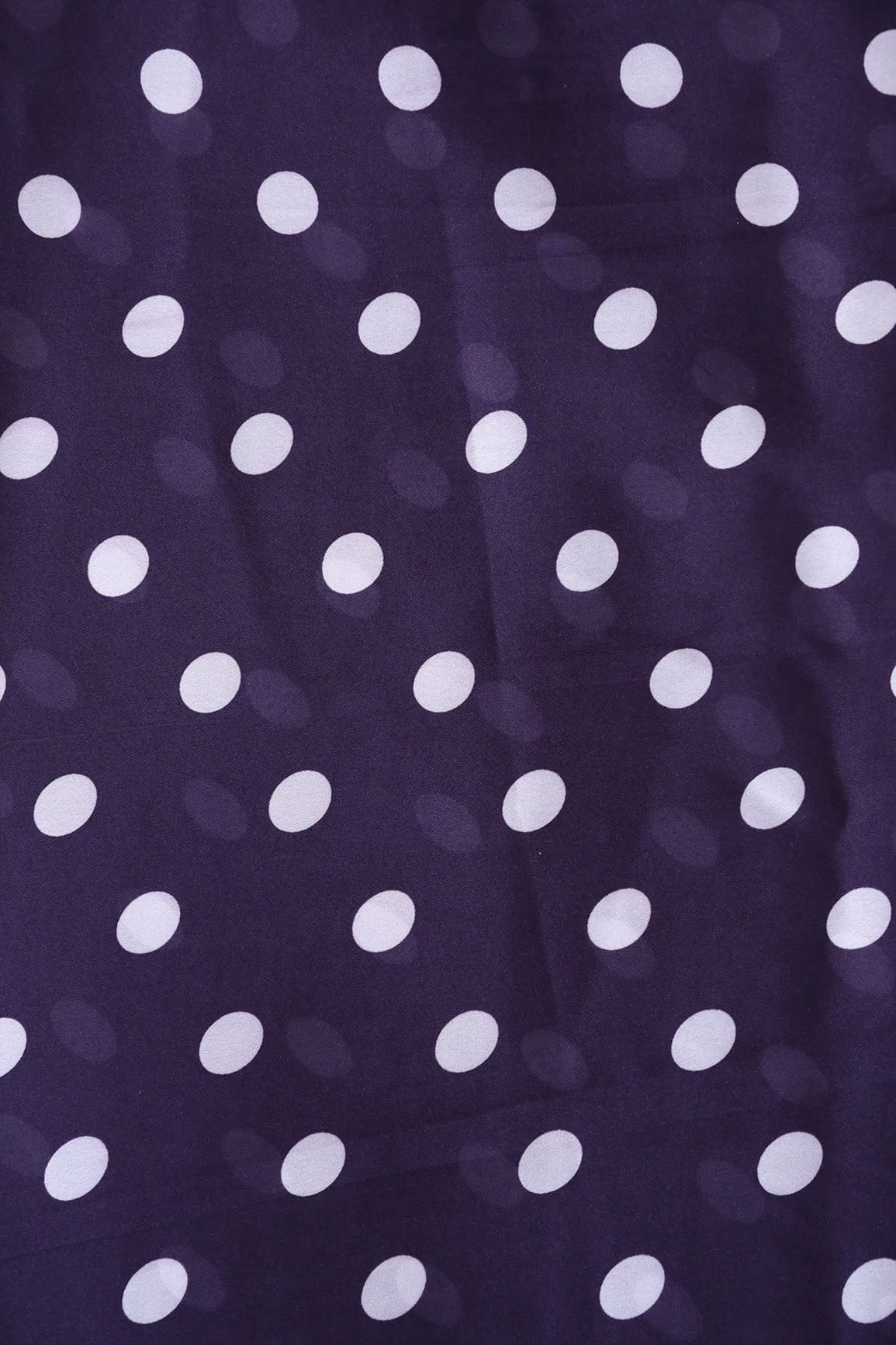 Plum Purple And White Polka Dots Pattern Digital Print On Georgette Satin Fabric