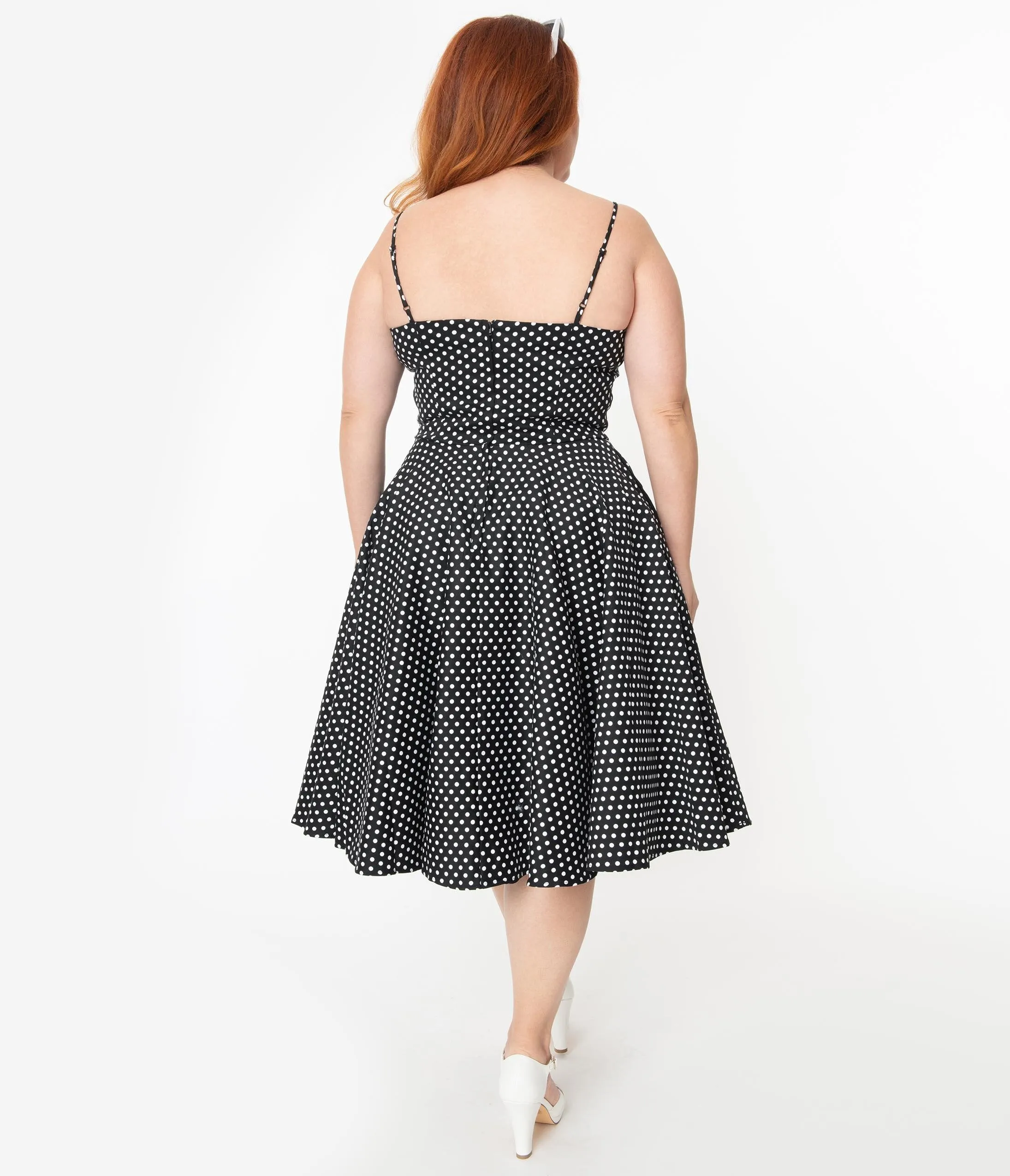 Plus Size 1950s Black & White Polka Dot Sleeveless Peggy Swing Dress