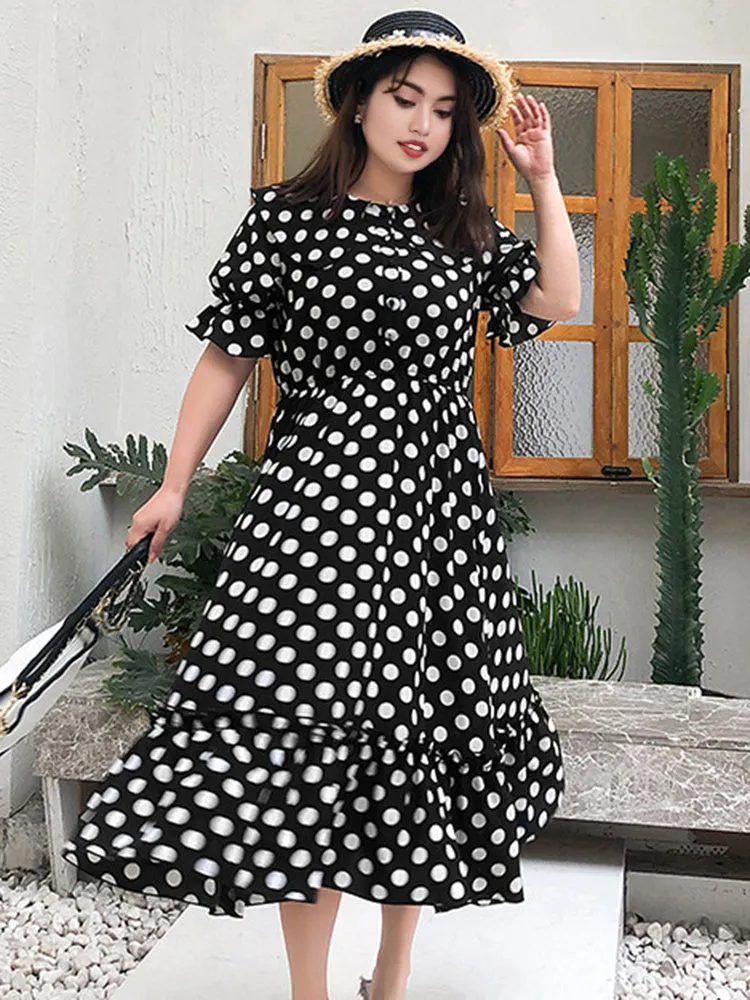 Plus size Polka Dots Chiffon Dress