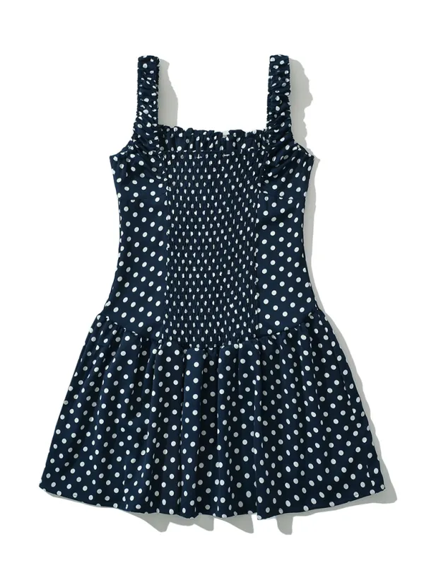 Polka Dot Drop-Waist Mini Dress