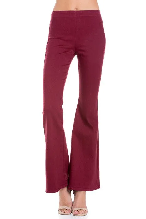 Pull Me Closer High Rise Zip Back Flare Denim Color Jeans Wine