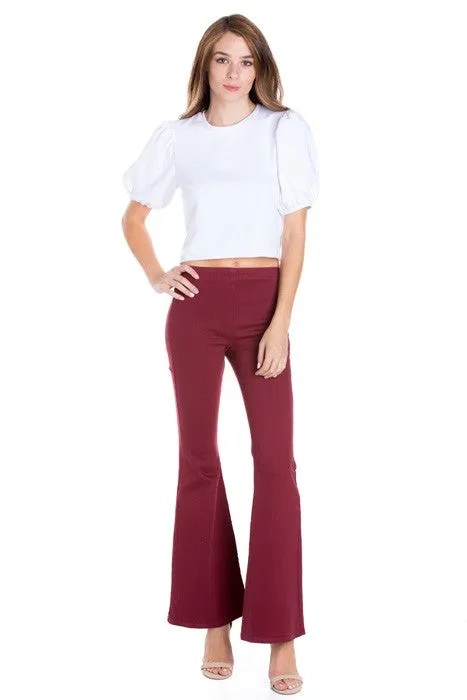 Pull Me Closer High Rise Zip Back Flare Denim Color Jeans Wine