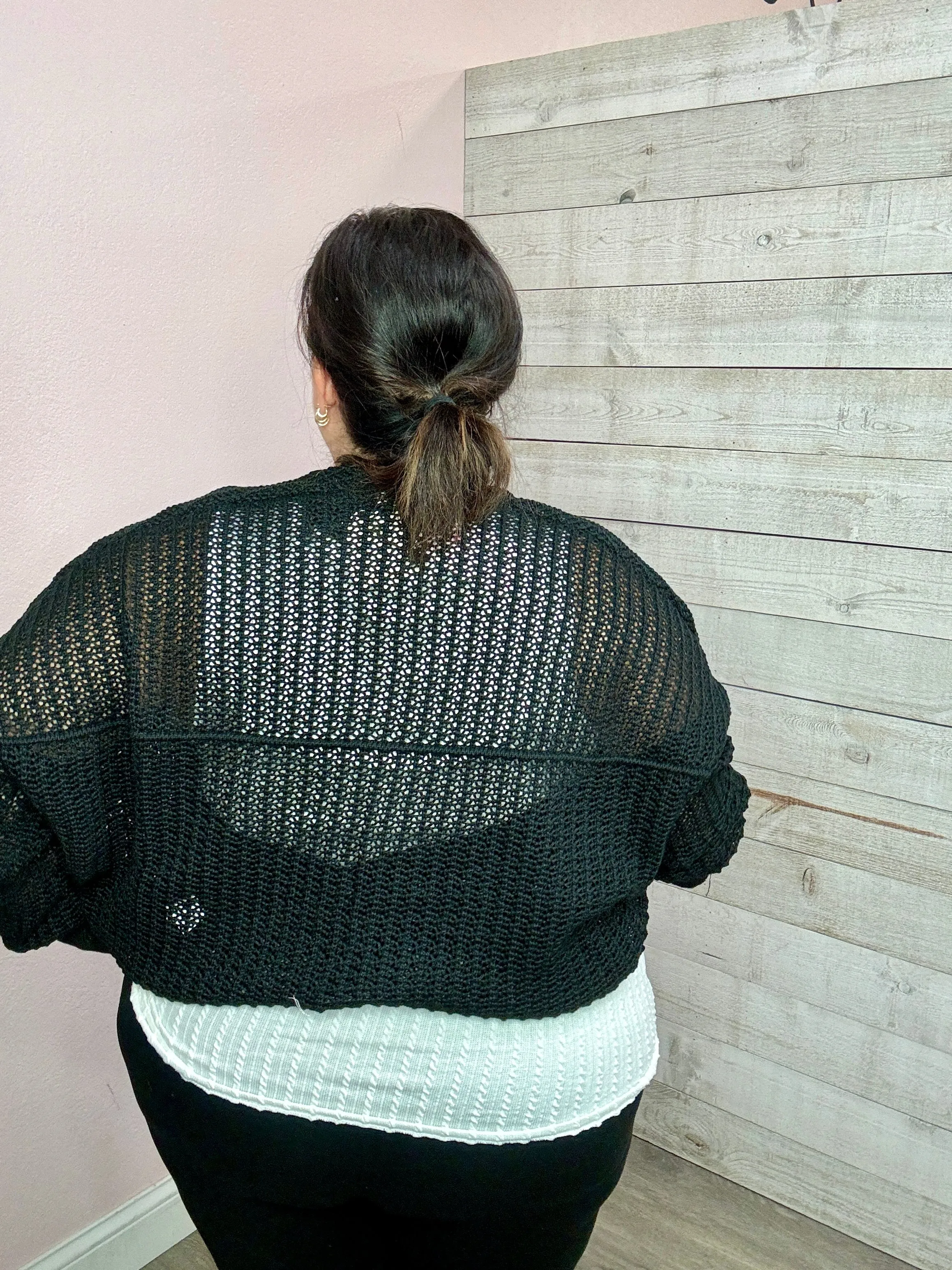 "Time Can Tell" Black Fishnet Knitting Bolero Cardigan