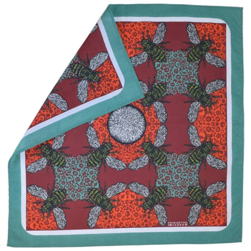 Red and Teal Honeybee Bandana - 100% Cotton Hand Printed