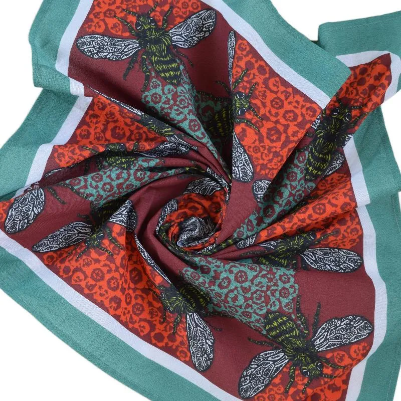 Red and Teal Honeybee Bandana - 100% Cotton Hand Printed