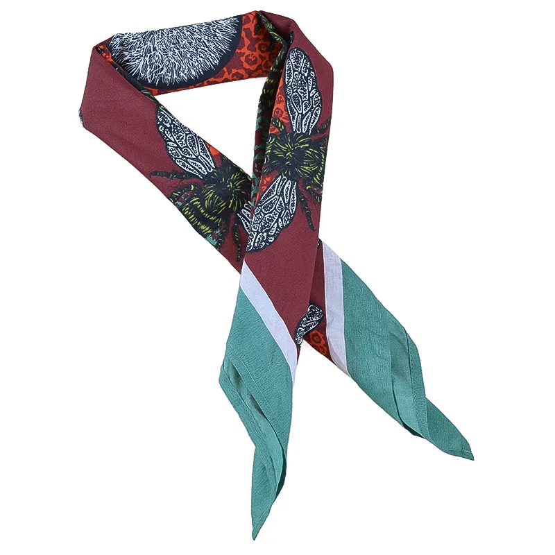 Red and Teal Honeybee Bandana - 100% Cotton Hand Printed