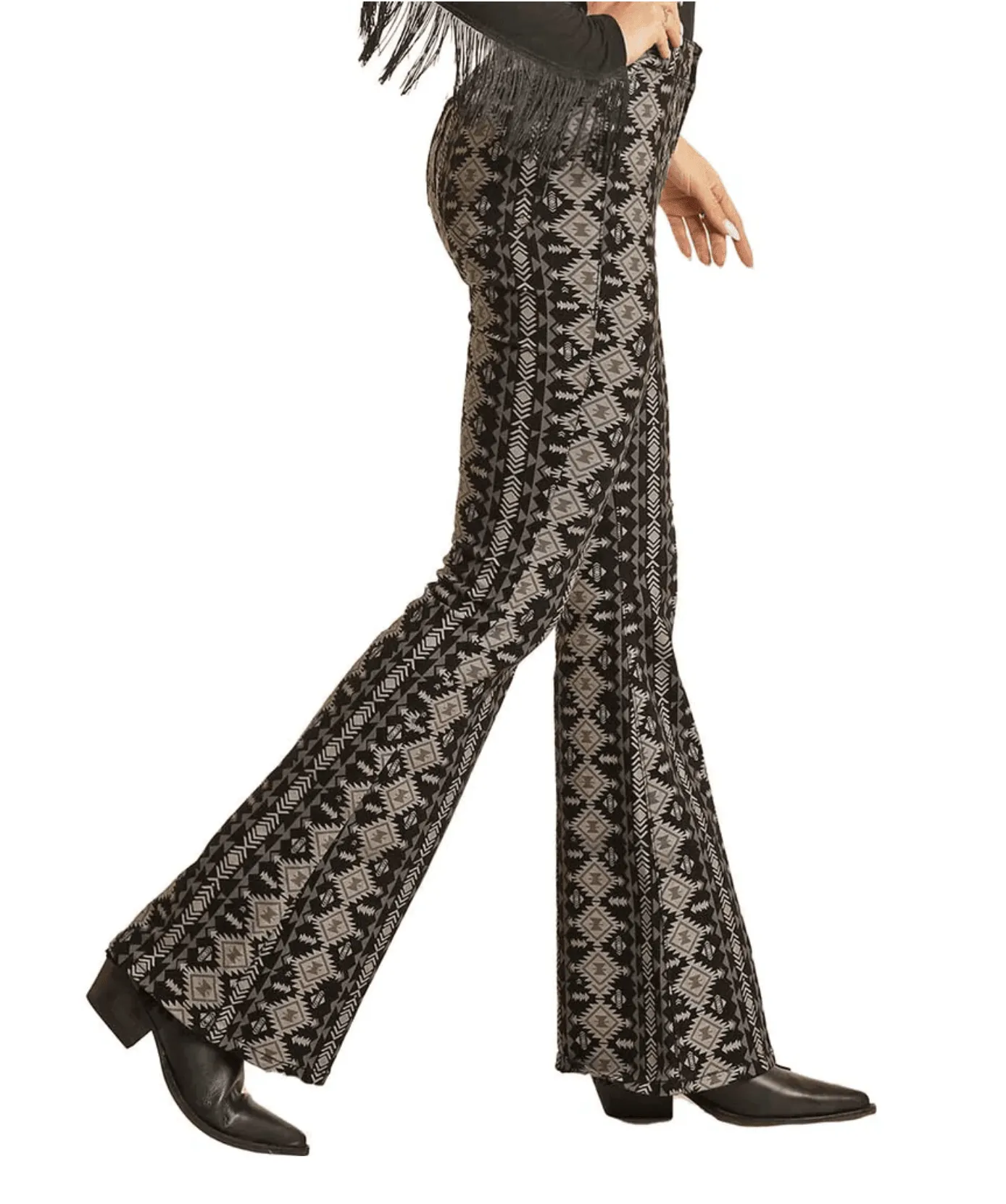 Rock & Roll Cowgirl Women's Grey Aztec Bell Bottom Flare Jeans BW6PD02228