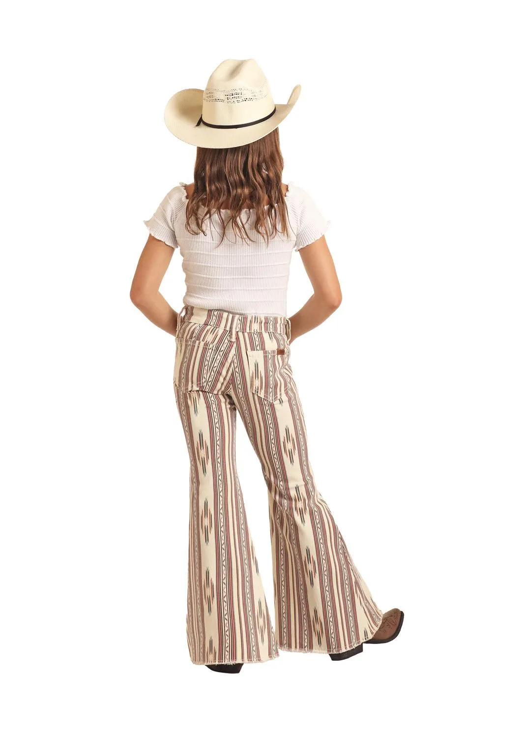 Rock & Roll Denim Girl's Natural Southwestern Aztec Stripe Bell Bottom Jeans BG7PD03988