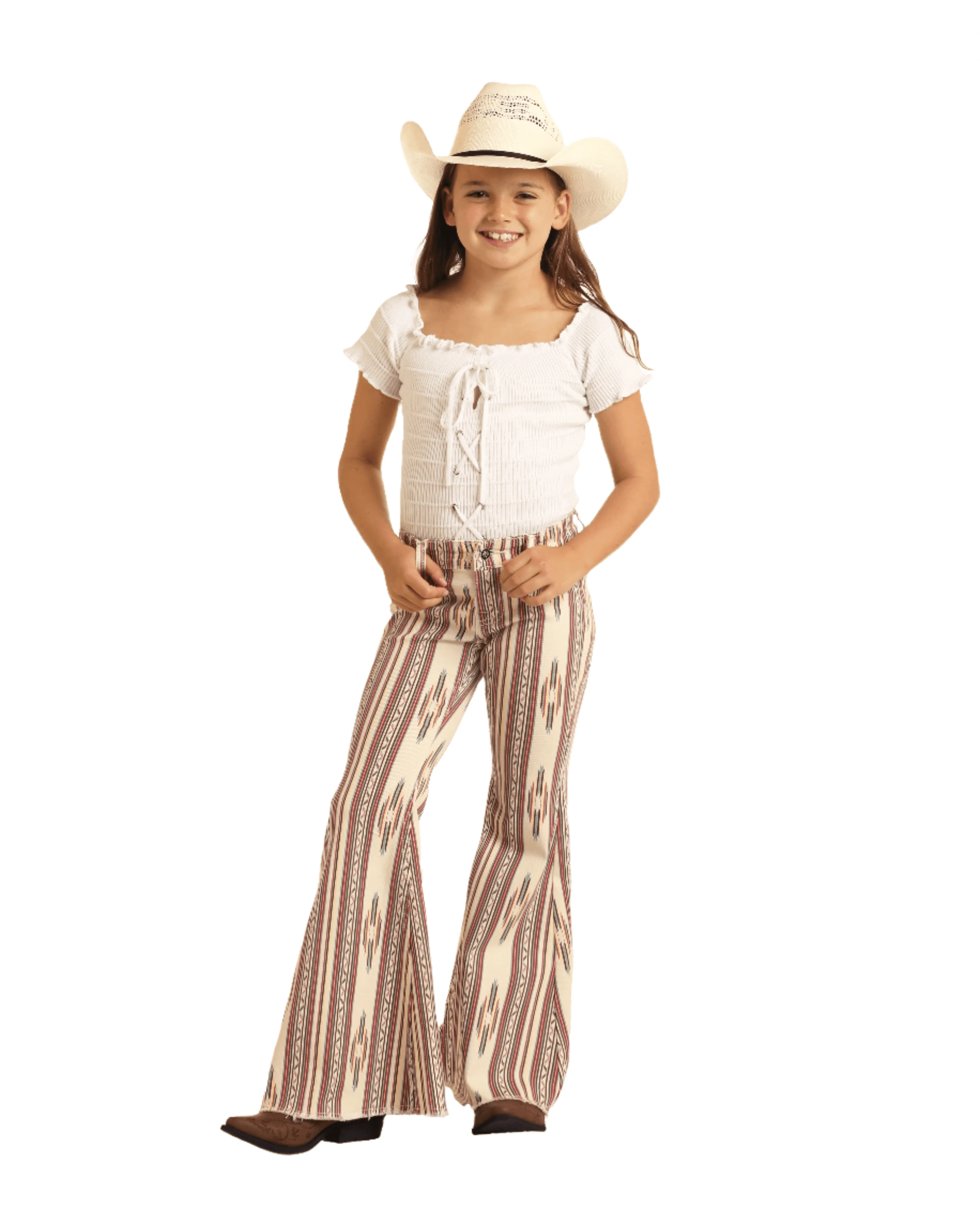 Rock & Roll Denim Girl's Natural Southwestern Aztec Stripe Bell Bottom Jeans BG7PD03988