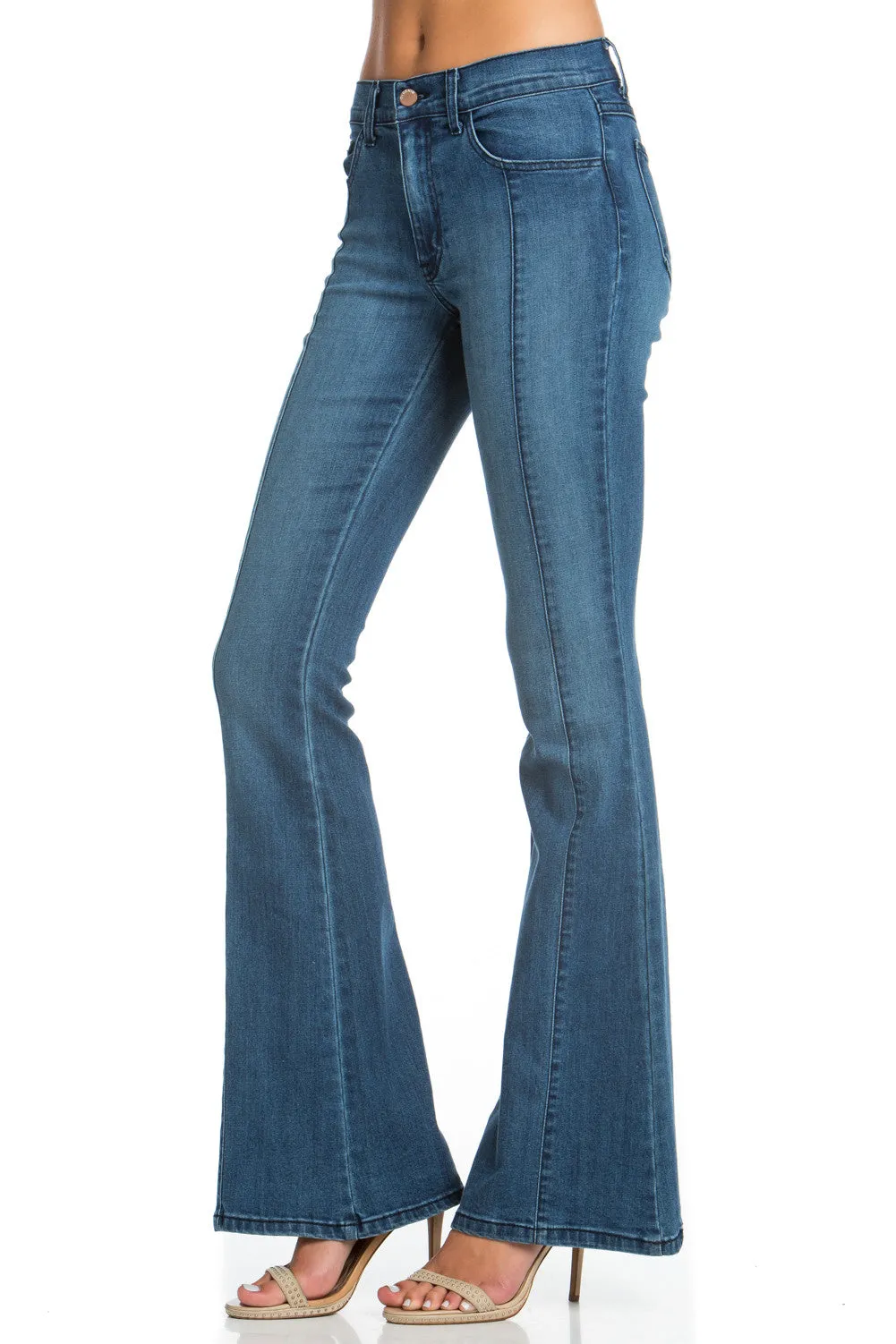 Rumor Has It Front Seam Flared Denim Pants Dark Wash