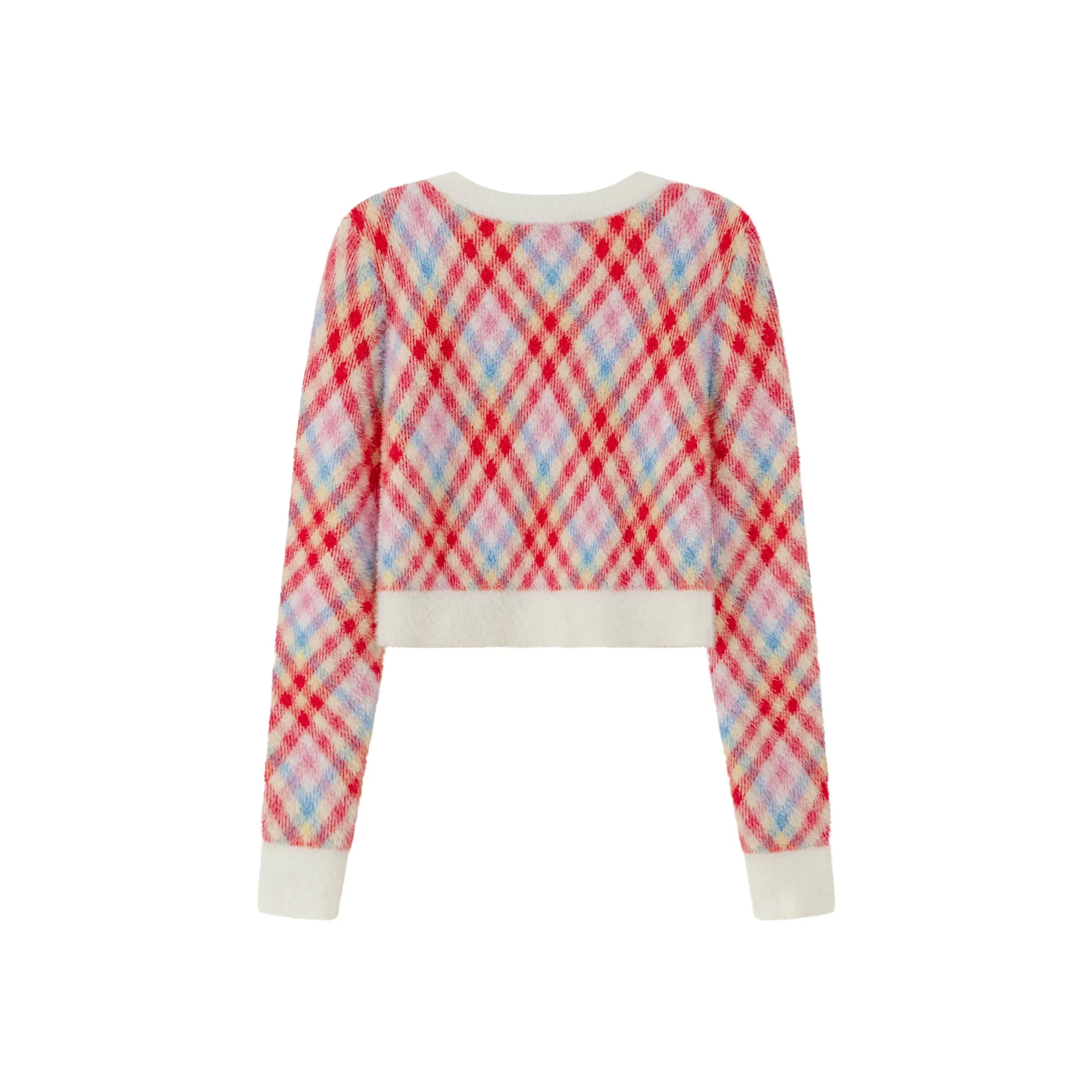 Smiley Argyle Cropped Knit Cardigan