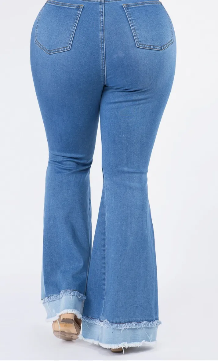 Two Tone Curvy Fit Bell Bottom Flare Jeans