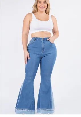 Two Tone Curvy Fit Bell Bottom Flare Jeans