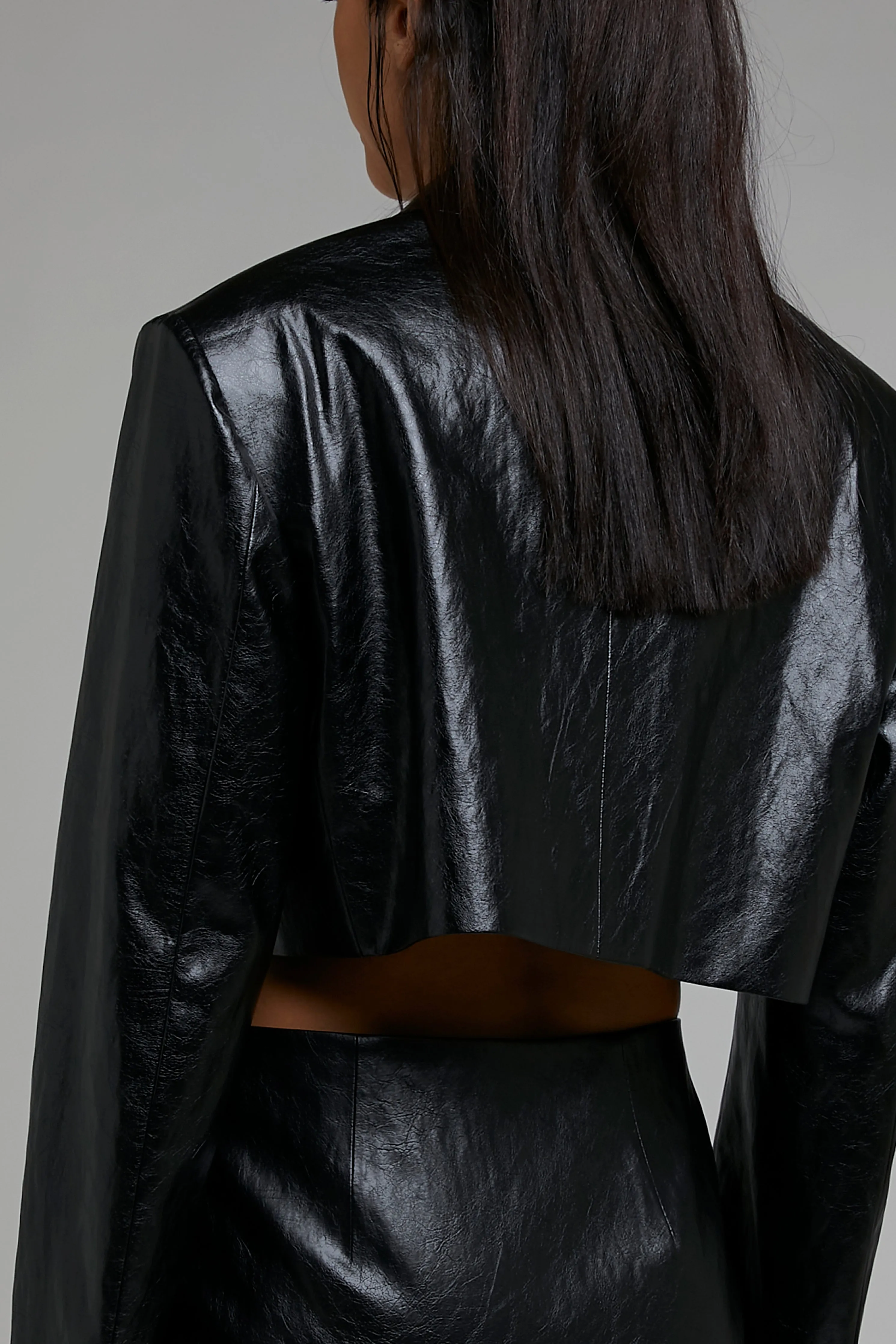 VEGAN LEATHER CROP BLAZER