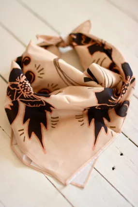 Western Cotton Cowgirl Bandana Peach Scroll Flowers and Horseshoe