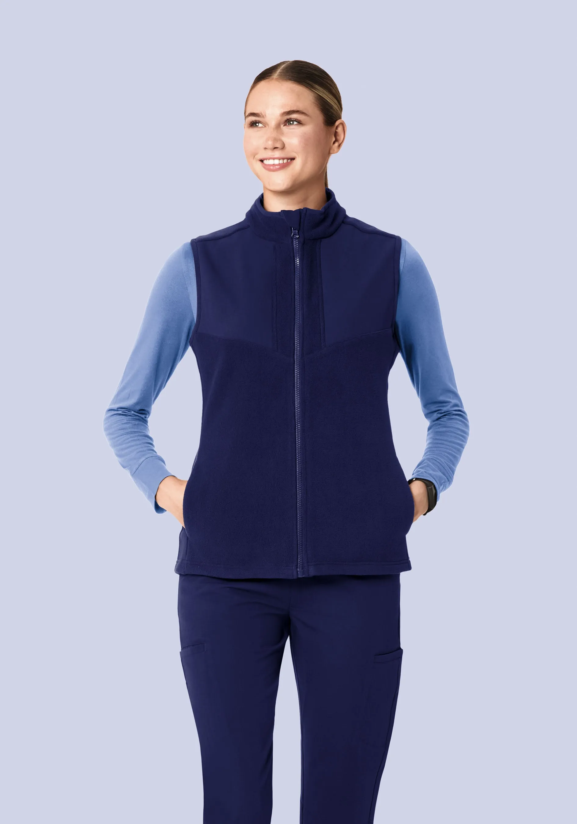 Women's Fleece Scrub Vest Navy