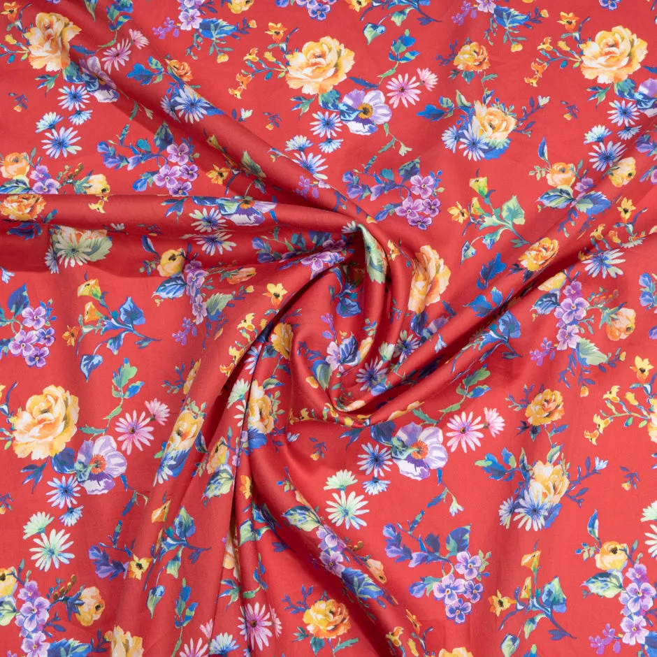 Yellow Rose Printed Red Luxury Cotton