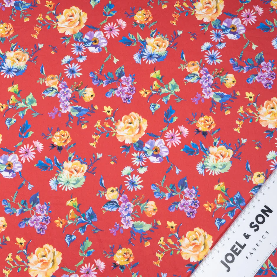 Yellow Rose Printed Red Luxury Cotton